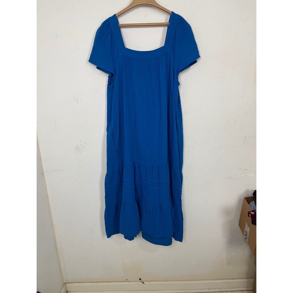 Sonoma Goods For Life Blue Cotton Gauze Tiered Midi Dress XXL Square Neck - Picture 5 of 10